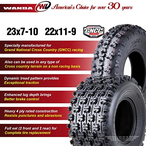 WANDA Set 4 Sport ATV Tires 23x7-10 Front & 22x11-9 Rear GNCC (Grand National Cross Country) Race Tires 10063/10092