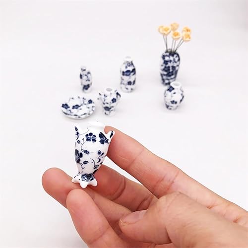 Miniatura 4 de Jarrón de casa de muñecas 112, mini jarrón de porcelana azul y blanca con un fuerte estilo chino de porcelana para decoración del hogar, accesorios