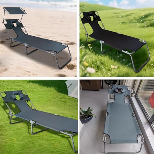 Chaise longue de jardin pliable inclinable 4 positions lit de bronzage gris - 6