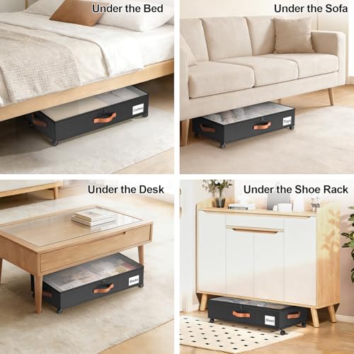 Image of Under Bed Storage Containers with Wheels Large Underbed Shoes Blankets Clothes Toy Storage Drawers for College Dorms Bedrooms Nursery Rooms Organization (Black 2 Pack, 6.6in height(30.3 inchx15.7 inchx6.6 inch))