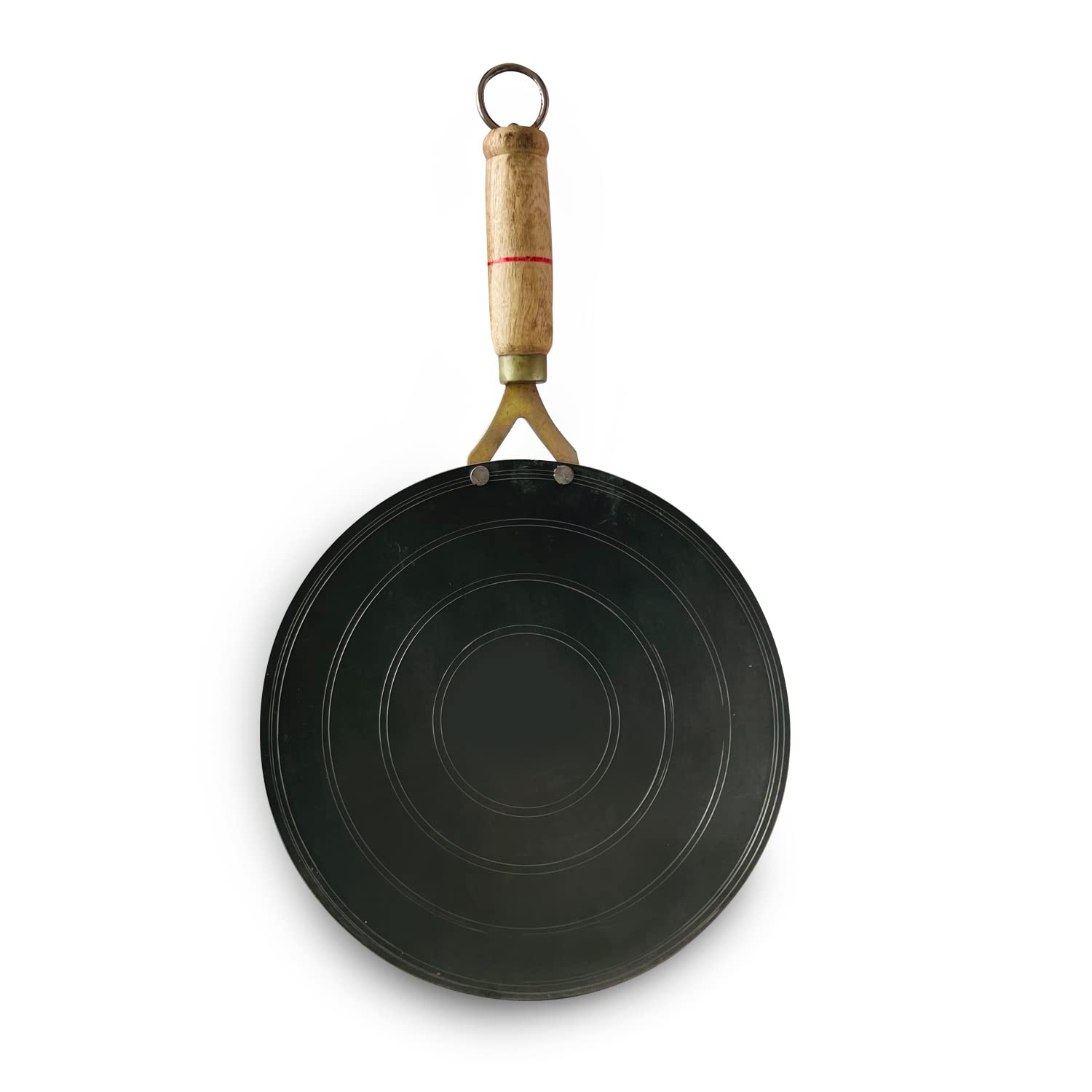 Kichera Sheet Iron Roti Tawa/Chapathi with Wooden Handle 27cm/11 inch, 1kg | Gas Stove Friendly | Pre-Seasoned Black Traditional Concave Iron Tava