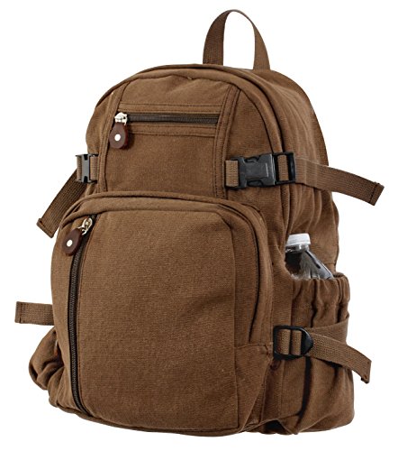 Rothco Vintage Canvas Compact Backpack – Rugged Everyday Carry Travel Storage Bag, Brown