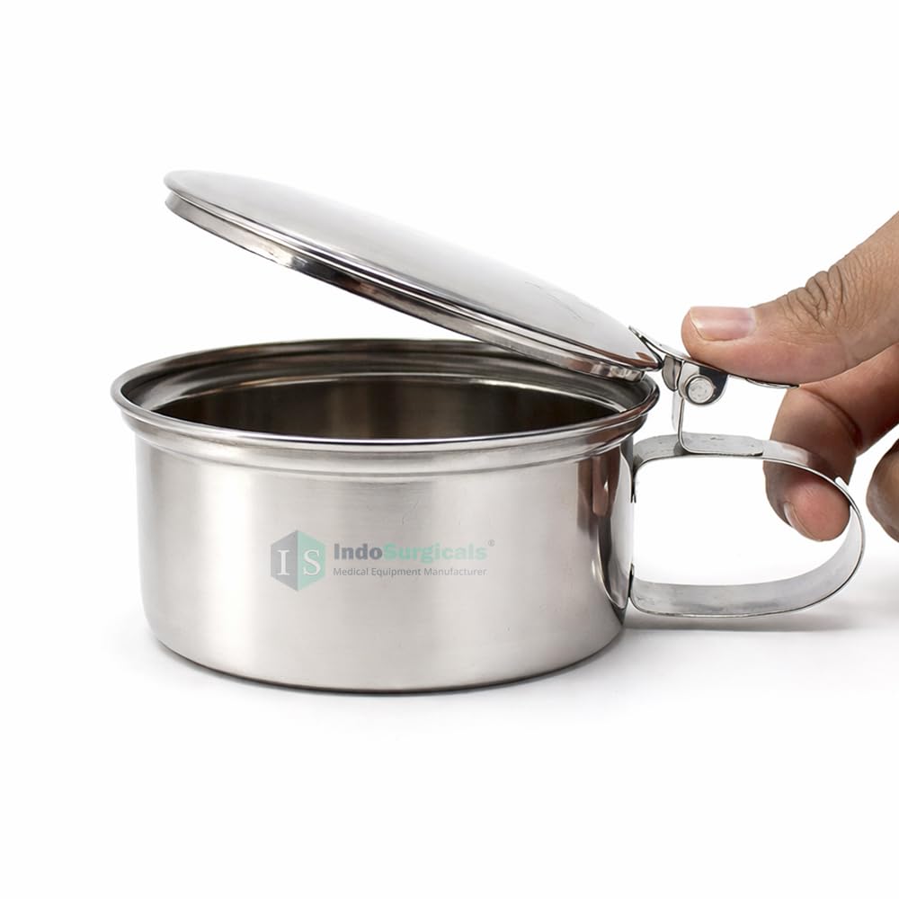 IS IndoSurgicals Stainless Steel Sputum Mug with Cover, Heavy, 0.35 Liter