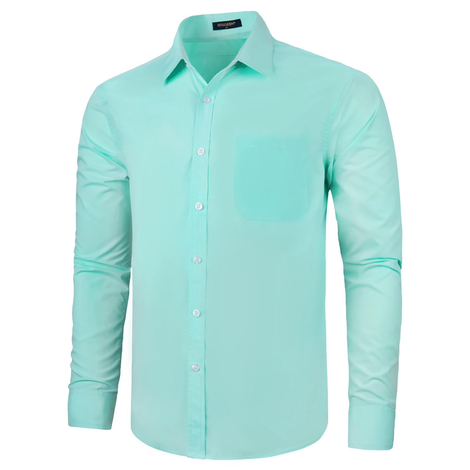 HISDERNMens Dress Shirts Long Sleeve Button Down Shirts for Men Casual Solid Formal Business Regular Fit Shirt with Pocket