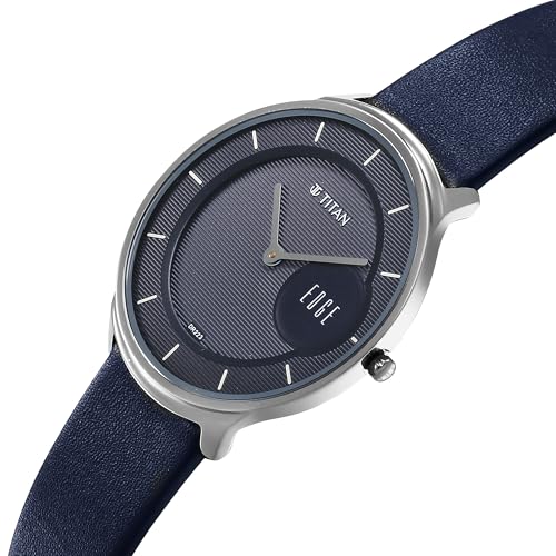 Image of Titan Edge Murals Quartz Dark Blue Round Dial Men's Watch | Leather Strap Material | Watches for Man | Watches for Men Analog - 1843SL03