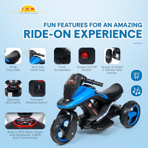 Image of Toyzone Ralph Electric Bike (Blue) | 6V Rechargeable Bike with 4.5 AH Battery | Music Player with Bluetooth, USB & AUX | 6 Months Battery Warranty | Made in India | for Kids 2-8 Years, Upto 35 Kgs