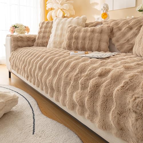 Housse de canapé effet double chaleur en peluche de lapin lavable