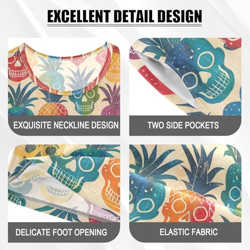 ALAZA Funny Rainbow Skulls Hearts Pineapples Pajama Set Short Sleeve Sleepwear Soft Lounge Nightwear4