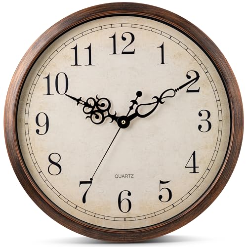Bernhard Products Vintage Brown Wall Clock Silent Non Ticking 18 Inch Extra Large Quality Quartz Battery Operated Round Decorative Easy to Read for Home Kitchen Living/Dining Room Bedroom Office