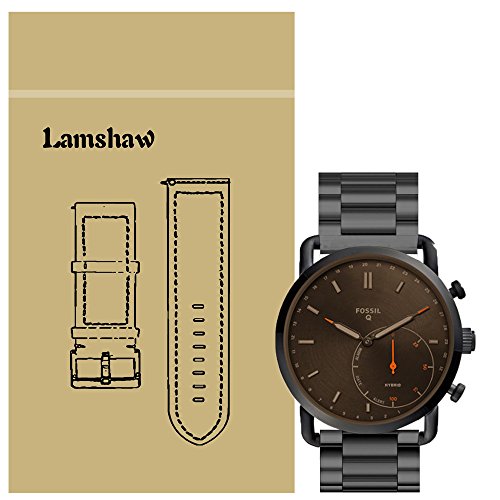 for Fossil Q Commuter Band, Lamshaw Stainless Steel Metal Replacement Straps for Fossil Hybrid Smartwatch - Q Commuter (Black)