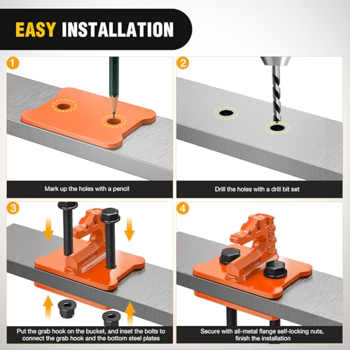Image of Nilight 2PCS Tractor Bucket Grab Hook 3 /8'' Heavy Duty Drop Forged Steel Bolt On Zinc-Coated Cast Tow Max 15000 LBS Orange