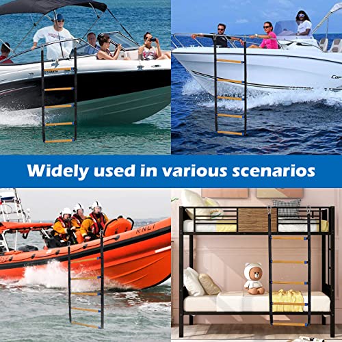 5 Step Boat Rope Ladder,Rope Ladder Portable for Fishing Boat Canoeing,Inflatable Boat, Kayak, Motorboat, Reusable Rope Ladder Heavy Duty Climbing Rope 400Lbs Strength Rigid Step Design - Thumbnail 7