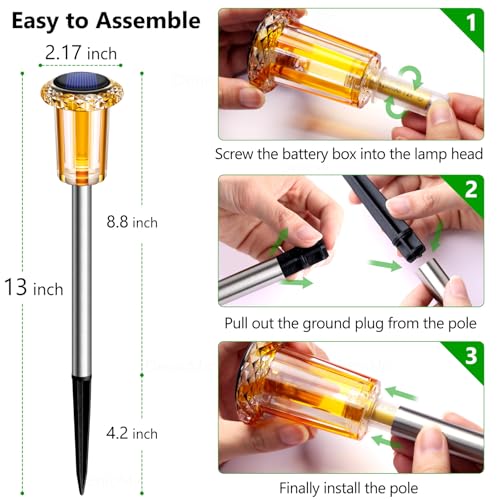 Image of DenicMic Outdoor Solar Lights Waterproof 10 Pack Color LED Christmas Decor | Pathway Yard Garden Driveway Landscape Path Lighting - Candy Cane Style Starburst Light Pattern, Acrylic /Stainless Steel