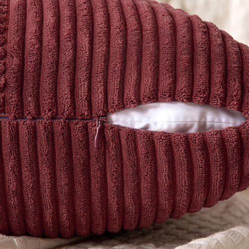 Image of MIULEE Burgundy Decorative Throw Pillow Covers for Couch 20x20 Inch | 2 Pack, Boho Farmhouse Pillow Covers, Soft Cross Corduroy Patchwork Textured Cushion Cases For Bed Sofa