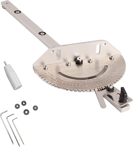 Miniatura 7 de Medidor de inglete para sierra de mesa, inglete universal de aluminio de alta precisión con múltiples topes angulares, herramientas de bricolaje