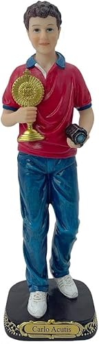 Miniatura 4 de Estatua del Beato Carlo Acutis de 12 pulgadas - Figura católica de resina de santo moderno con cámara - Regalo juvenil de la Santa Eucaristía -