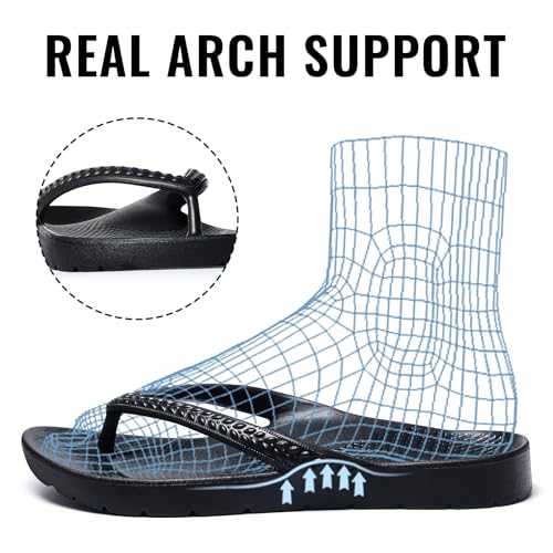 Litfun Women's Arch Support Flip Flops for Plantar Fasciitis Orthopedic Thong Sandals Comfortable Summer Beach Pool Slides3