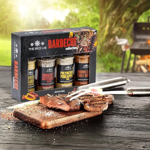 Image of 4 Shaker Jars BBQ Gift Box Set of Premium Grilling Seasonings - Ultimate BBQ Accessories Set, a Must for every grill - Our Gourmet Grilling set of BBQ Seasonings for Pork, Beef, Chicken, and Vegetables. Good for all Around Cooking & Air Fryers - Great Gift for Men or a Gift for Dad. (Premium Gift Box) By The Spice Lab