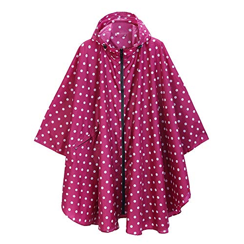 salamra - Fashion Rain Poncho with Side Pocket Unisex Stylish Polyester Potable Waterproof Rain Cape with Hood Zipper Styles (red rose)