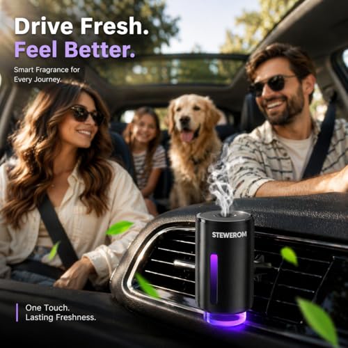Image of Car Air Freshener - Smart Adjustable 3-Speed Intensity, Rechargeable Humidifier Car Essential Oil Diffuser - Comes with 8 Bottles of 10ml Perfume (Black)