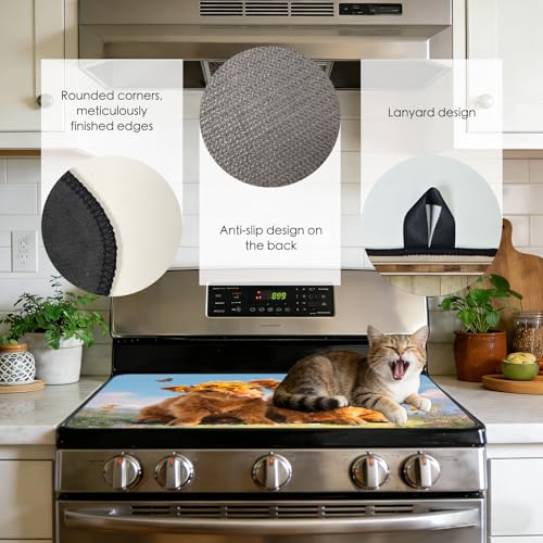 Image of Nuxovilar Highland Cow Stove Cover Diatom Mud 28.65x20.47 In | Glass Protector Countertop Mat Counter Saver Cooktop Cover Farmhouse Cottage RV Room (Highland Cow Wreath)
