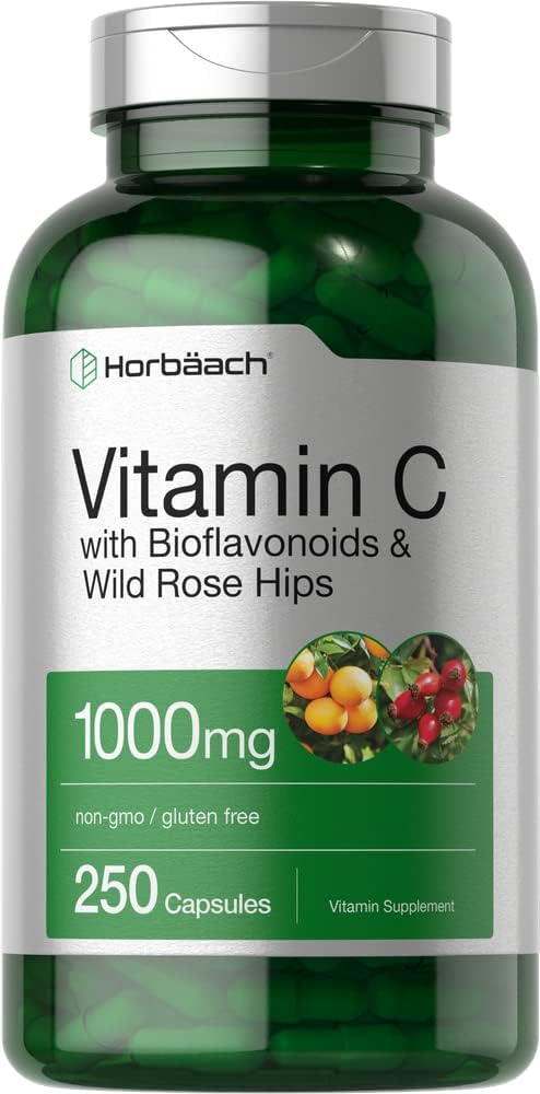 Vitamin C 1000mg | 250 Capsules | with Bioflavonoids and Rose Hips | Non-GMO, Gluten Free Supplement | High Strength Formula