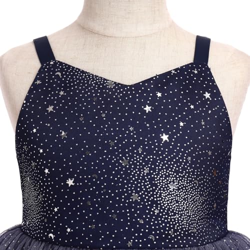 IBTOM CASTLE Flower Girl Embroidery Sparkle Dress for Kids Wedding Bridesmaid Pageant Communion Princess Birthday Party Prom Formal Dance Ball Gown Puffly Tulle Dresses Navy Blue & Pink 3-4T3