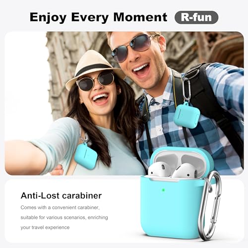 Image of AirPods Case Cover with Keychain, Full Protective Silicone AirPods Accessories Skin Cover for Women Girl with Apple AirPods Wireless Charging Case,Front LED Visible-Mint Green