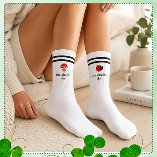Scinzene Glücksbringer Prüfung Set Mit Socken Schlüsselanhänger Und Geschenkbeutel, Glückssocken Du Schaffst Das, Glücksbringer Abitur Geschenkidee Für Frauen Männer Schule Studium Motivation Set