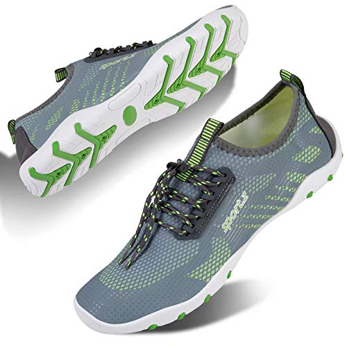 Strandschuhe Badeschuhe Wasserschuhe Herren Damen Schnell Trocknen Surfschuhe Schwimmschuhe Barfussschuhe Aquaschuhe(Grau Grün/V002,40 EU)
