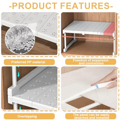 Verstellbare Einlegeboden Schrank, Erweiterbares Schrankeinsatz, Einlegeböden für Schränke, Ohne Bohren, Schrankregal für Kleiderschrank, Küche, Badezimmer, 24cm Weit, Verstellbare Länge 47-68 cm