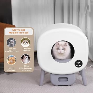 Smart Automatic Cat Litter Box Self-Cleaning Litter Box Quiet, Odor Control 95L Large Capacity, Multi-Cat Friendly, App Control, Safety Sensors, Ambient Light, Includes Mat & Garbage Bags
