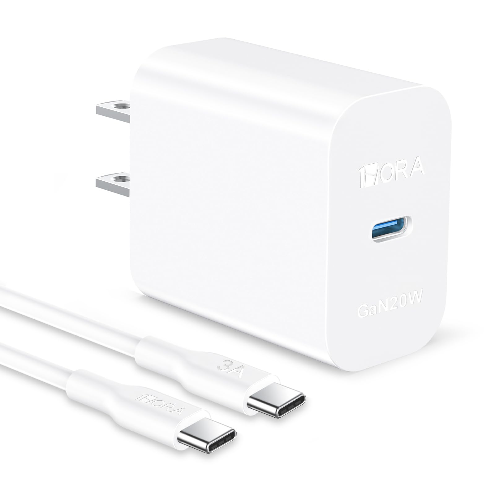 1 Hora PD 20W GAN Cargador Tipo C Carga Rápida con 1M 3A Cable USB C a C