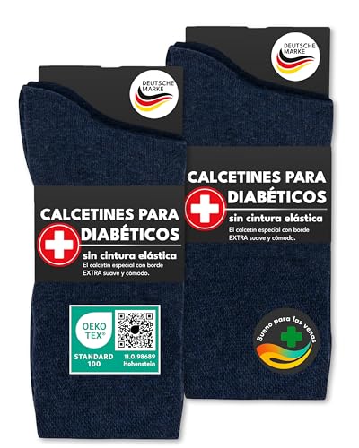sockenkauf24 6 Pares de Calcetines Diabéticos con Cintura de Confort sin Elástico & sin Costuras Hombre & Mujer 97% Algodón (39-42 Azul)