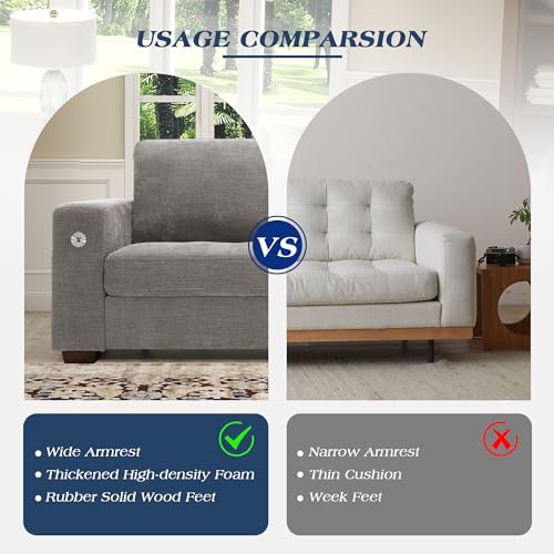 Image of WorthFurni Sofas for Living Room, Chenille Loveseat Couch Set, Small Sofa, 3 Seater Sofa, USB Charging, Removable Sofa Cover,Solid Wood Frame, Easy to Install(89inch,Grey)
