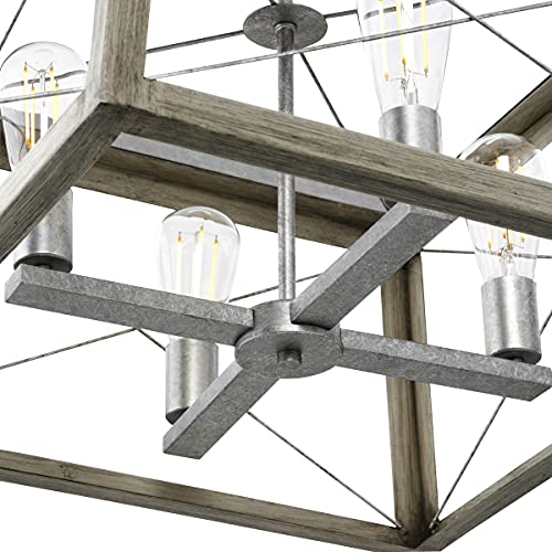 Image of Progress Lighting 4 Light Chandelier, Rustic Farmhouse Style Modern Hanging Light Fixture for Kitchen and Dining Room, Briarwood Collection, Galvanized