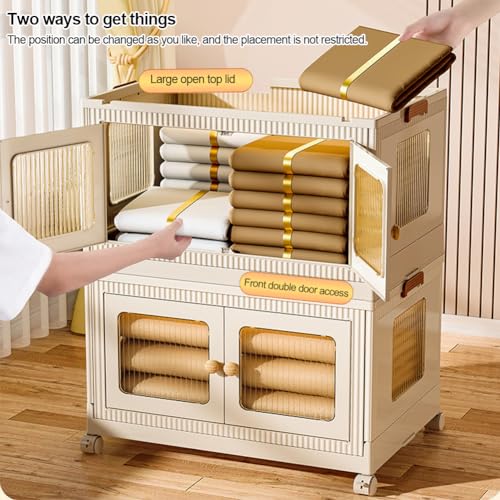ZXFNVXC Plastic Storage Box with Lid, Clear Storage Box with Lids Wheels Front Door Open, Large Stackable Storage Bins Container, for Living Room Snacks Kitchen Bedroom Bathroom - Image 2
