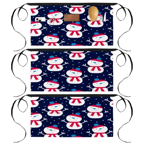 Demi-tablier cuisine bonhomme de neige lot de 3 tabliers courts de chef pour pâtisserie et bar