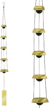 Copper Wind Chimes for Outside, Temple Wind Chimes with 5 Bells Feng Shui Wind Bell Pendent Memorial Windchimes for Home Garden Patio Backyard Decor Brass