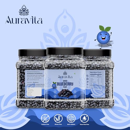 Image of Auravita Premium Dried Blueberry Plum 500gm | Whole & Naturally Sweet |Ideal for Baking, Toppings & Snacking Jar Pack Of 1