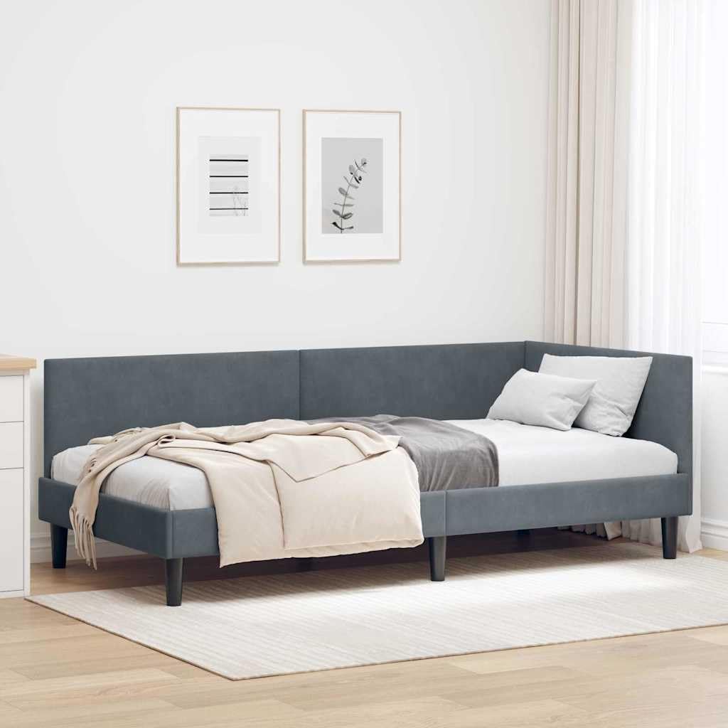 IKAYAA Divano Letto 2 Posti con Funzione Letto Cornice del Letto ad Angolo Letto Singolo per Soggiorno e Camera-Grigio scuro-90 x 190 cm