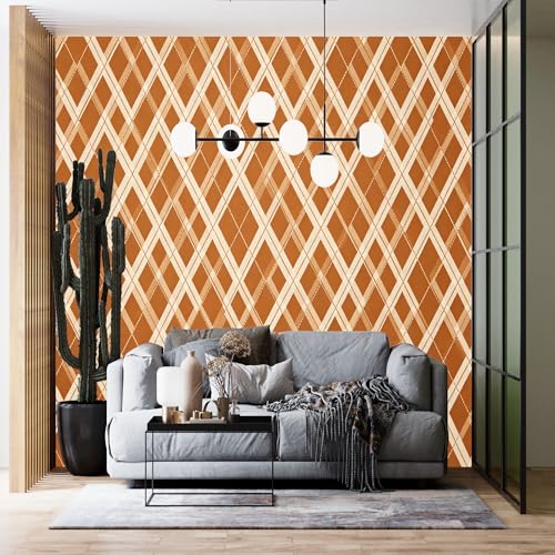 Papier Peint Géométrique Rétro Orange Rustique Argyle Losange Autocollant