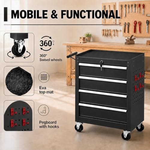 Garvee Rolling Tool Chest with Wheels, 4 Drawer Tool Storage Cabinet by Garvee - Used condition - Image 4