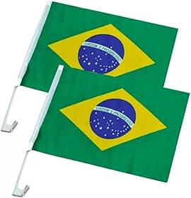 Kit 2 Unidades Bandeira Do Brasil Para Carro Suporte Reforçado Para Janela Fixação Segura e Cores Vibrantes Ideal Para Torcer Com Paixão e Patriotismo Copa Eleições e Eventos