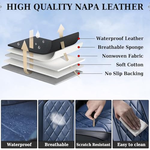 Image of Coverado Seat Covers, Car Seat Cover Front Seats, Luxury Faux Leather Seat Cover, Black and Blue Seat Cover, Car Seats Protectors Waterproof, Automotive Seat Covers Universal Fit for Most Cars