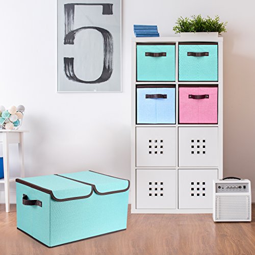 Senbowe Larger Storage Cubes [4-Pack] Linen Fabric Foldable Collapsible Storage Cube Bin Organizer Basket With Lid, Handles, Removable Divider For Home, Office, Nursery, Closet - (16.5 X 11.8 X 9.8”) #TOP4