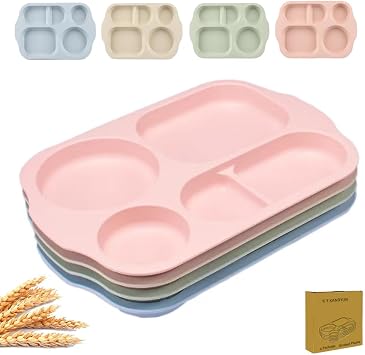 RUIBOLU Large 12 Inch Divided Plates for Kids Adults, Wheat Straw Portion Control Plate, Reusable Plastic Compartment Plates,Unbreakable Dinner Plates Dessert Plates, BPA Free