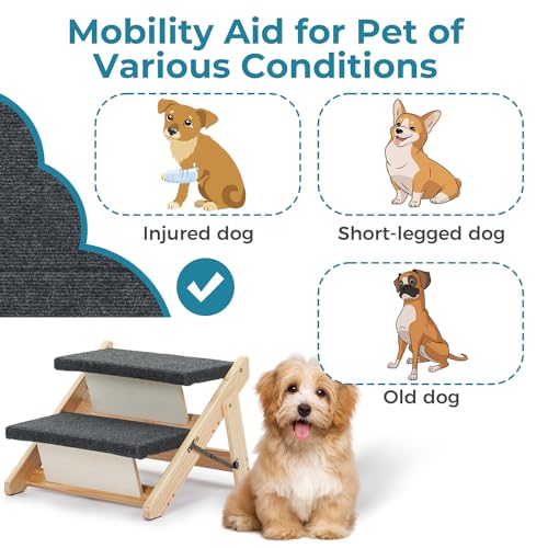 MEWANG Wood Pet Stairs & Ramp for Small/Medium Dogs and Cats, Aging Pets – 2-in-1 Foldable, Portable, Non-Slip Pet Ladder for Tall Beds, Couches,Cars–Holds Up to 220 lbs (17.3" L x 17.2" W x 13.0" H) by MEWANG - Used condition - Image 9
