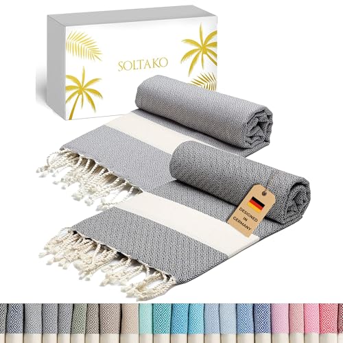 SOLTAKO XXL Strandtuch groß 100x200 Baumwolle Saunatuch Badetuch Hamamtuch Yoga Decke Pestemal Damen Herren Geschenkset extra groß leicht… – Ansicht 1