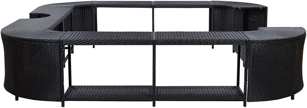 Square Spa Surround Hot Tub Enclosure with Acacia Wood Top, Durable PE Rattan and Powder-Coated Steel Frame, Large Outdoor Patio Jacuzzi Furniture, Black